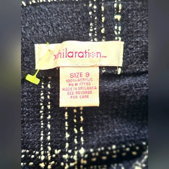 Vintage Xhileration Knit Ruffle Plaid Black & Ivory Cream Mini Skirt Zip up Back - Picture 5 of 5